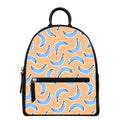 Retro Blue Banana Pattern Print Leather Backpack
