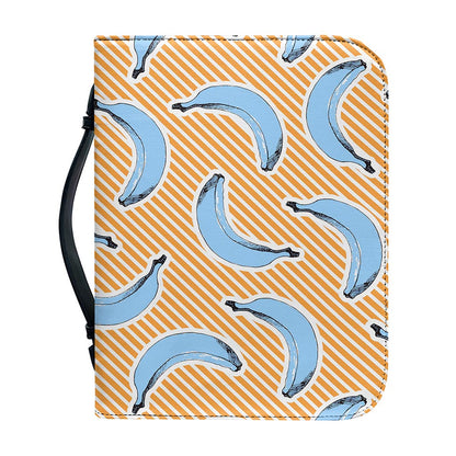 Retro Blue Banana Pattern Print Leather Bible Cover