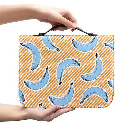 Retro Blue Banana Pattern Print Leather Bible Cover