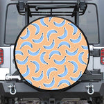 Retro Blue Banana Pattern Print Leather Spare Tire Cover