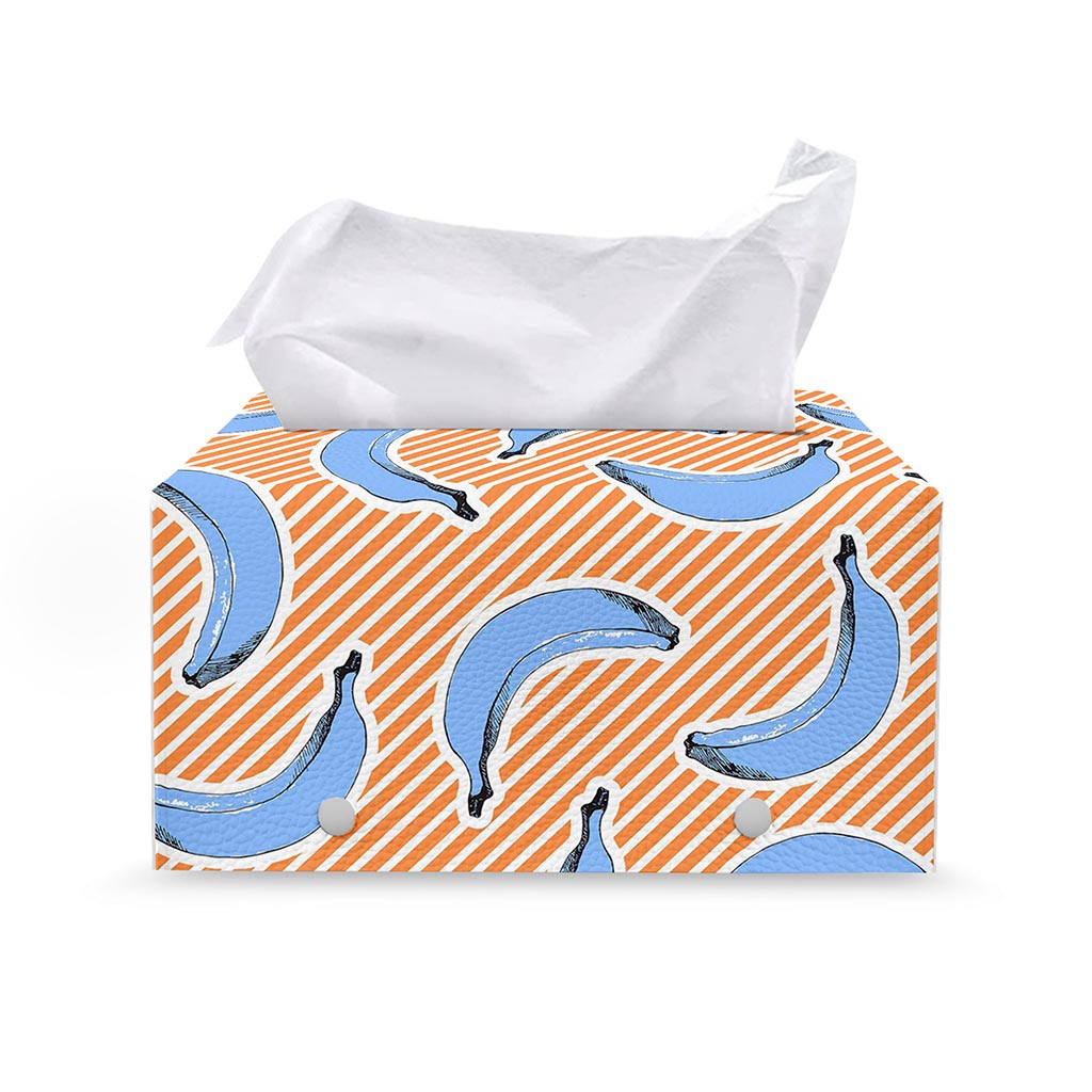 Retro Blue Banana Pattern Print Leather Tissue Box Cover