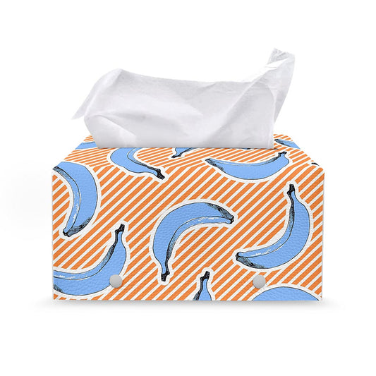 Retro Blue Banana Pattern Print Leather Tissue Box Cover