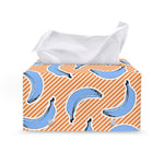 Retro Blue Banana Pattern Print Leather Tissue Box Cover