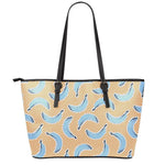 Retro Blue Banana Pattern Print Leather Tote Bag
