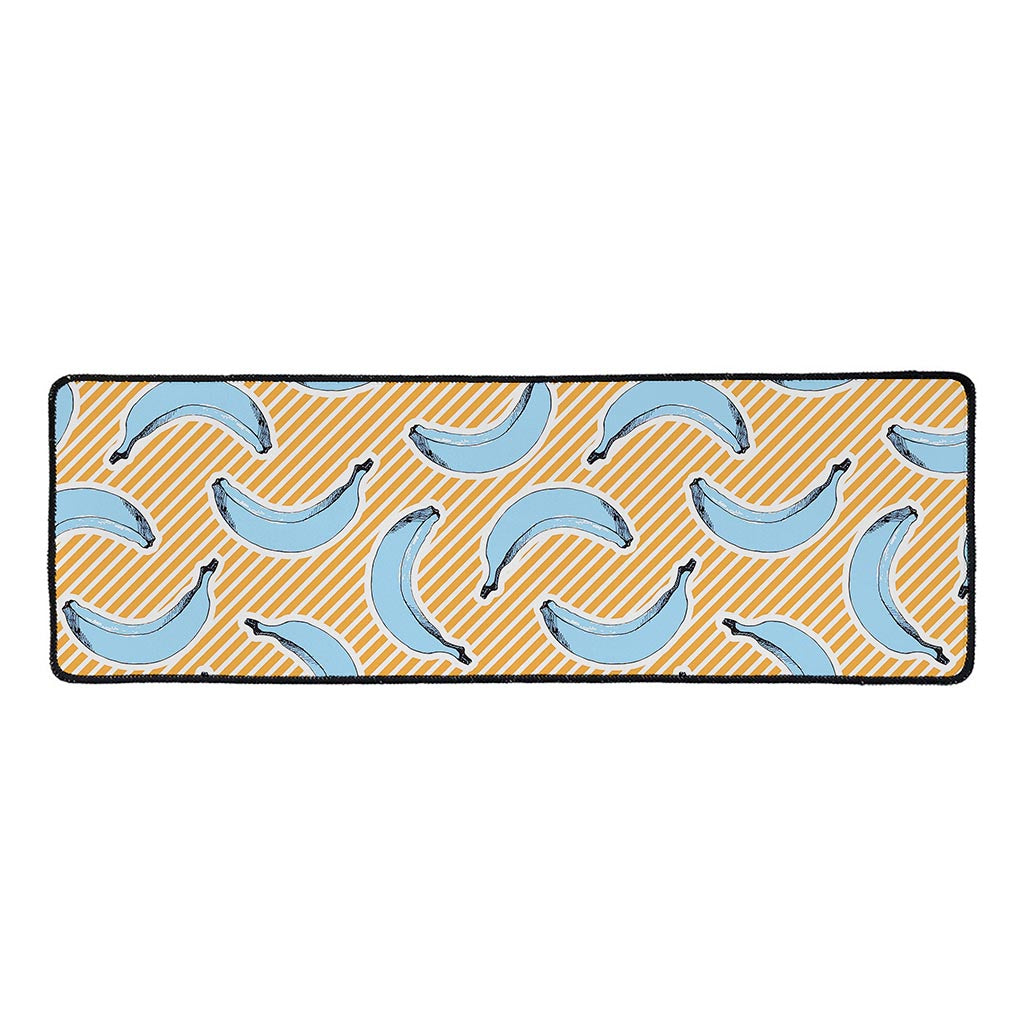 Retro Blue Banana Pattern Print Long Kitchen Mat