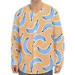 Retro Blue Banana Pattern Print Long Sleeve Baseball Jersey