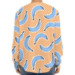 Retro Blue Banana Pattern Print Long Sleeve Baseball Jersey
