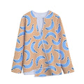 Retro Blue Banana Pattern Print Long Sleeve Short Coat