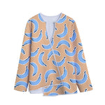 Retro Blue Banana Pattern Print Long Sleeve Short Coat