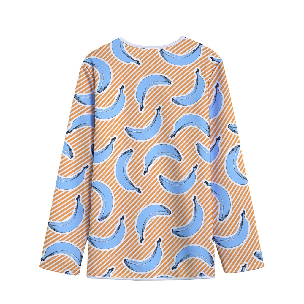 Retro Blue Banana Pattern Print Long Sleeve Short Coat