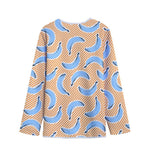 Retro Blue Banana Pattern Print Long Sleeve Short Coat