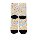 Retro Blue Banana Pattern Print Long Socks