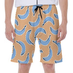 Retro Blue Banana Pattern Print Men's Beach Shorts