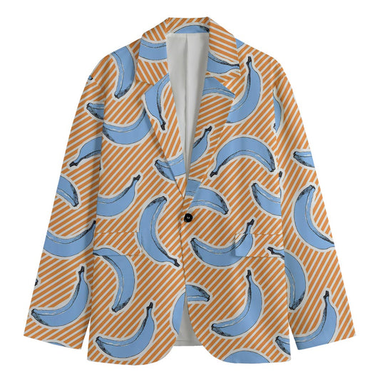 Retro Blue Banana Pattern Print Men's Blazer