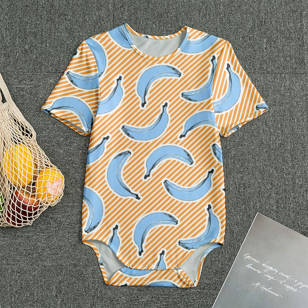 Retro Blue Banana Pattern Print Men's Bodysuit