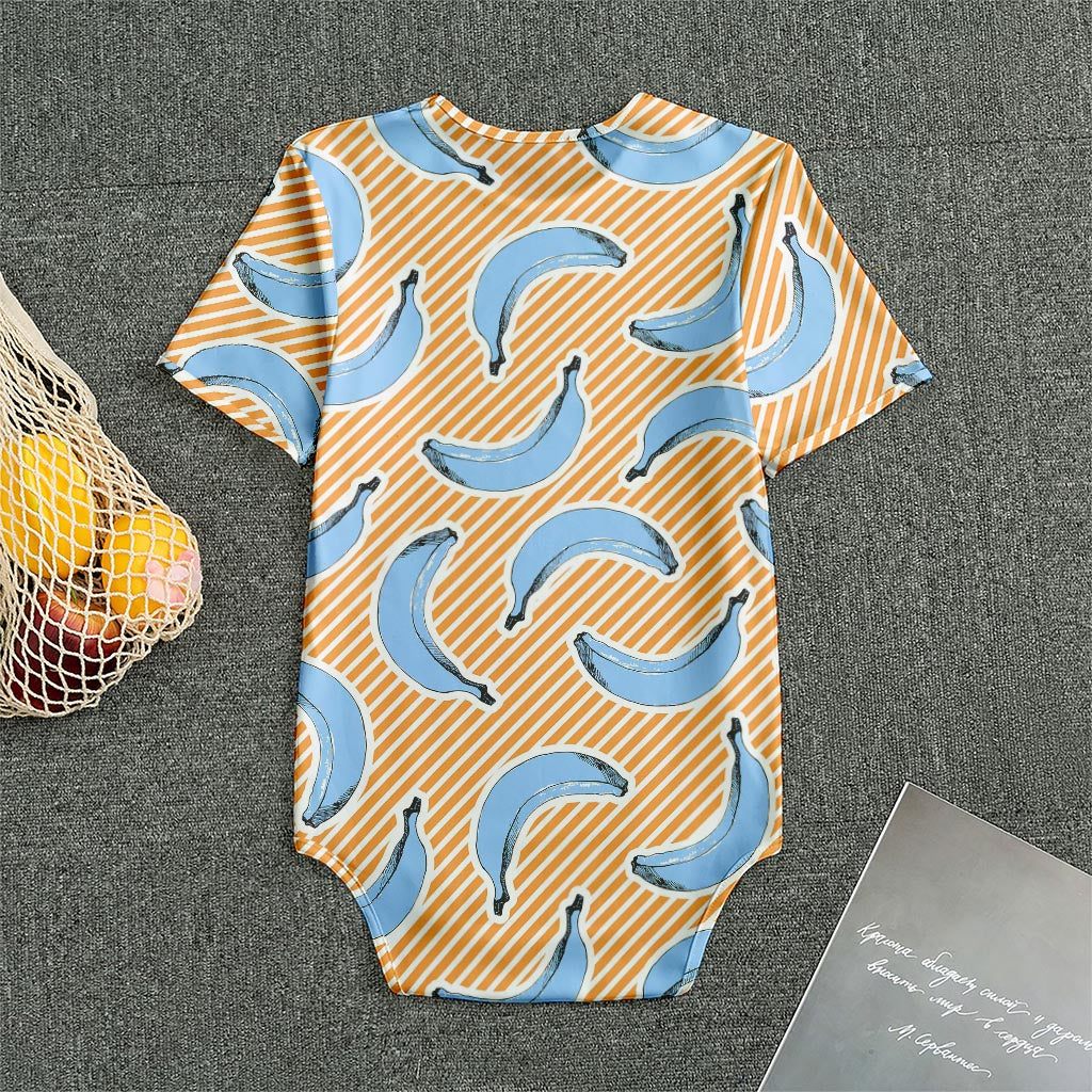 Retro Blue Banana Pattern Print Men's Bodysuit