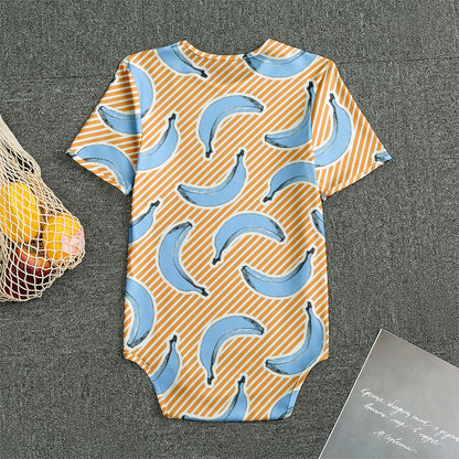 Retro Blue Banana Pattern Print Men's Bodysuit