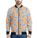 Retro Blue Banana Pattern Print Men's Bomber Jacket