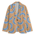 Retro Blue Banana Pattern Print Men's Cotton Blazer