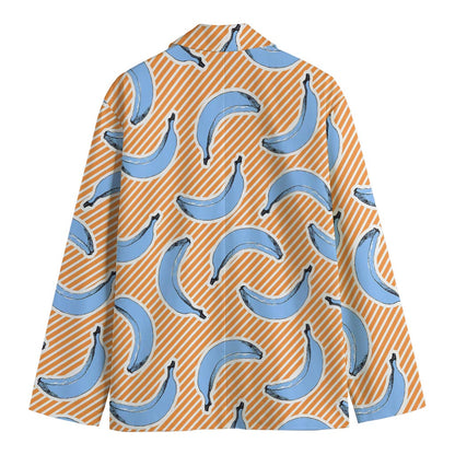 Retro Blue Banana Pattern Print Men's Cotton Blazer