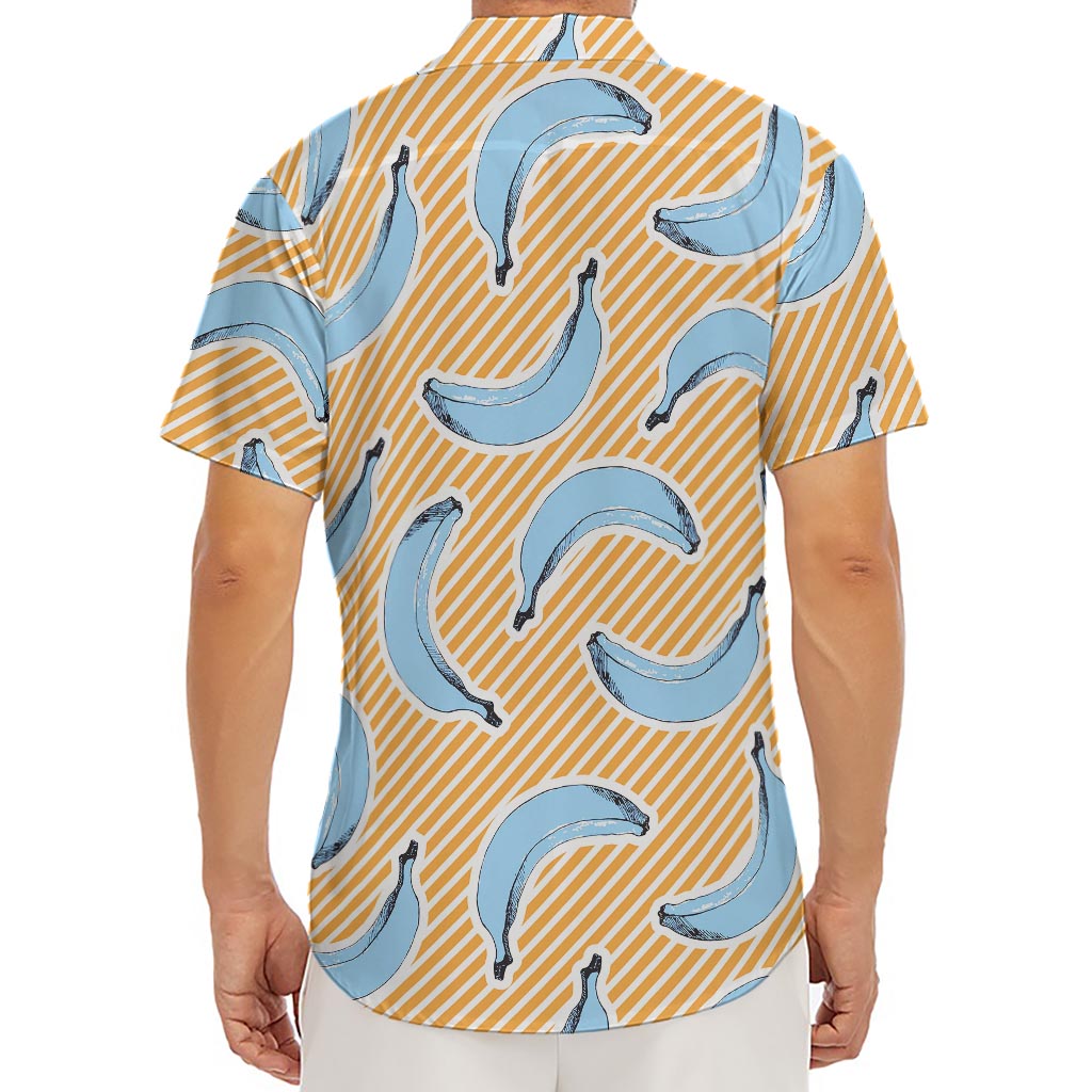 Retro Blue Banana Pattern Print Men's Deep V-Neck Shirt