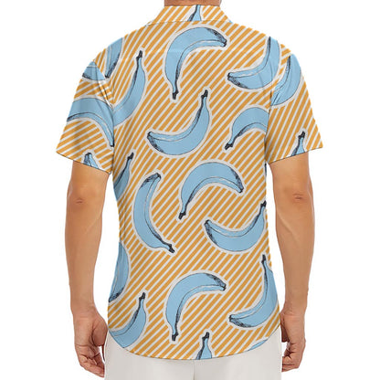 Retro Blue Banana Pattern Print Men's Deep V-Neck Shirt