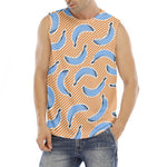 Retro Blue Banana Pattern Print Men's Fitness Tank Top