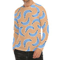 Retro Blue Banana Pattern Print Men's Long Sleeve Rash Guard