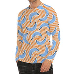 Retro Blue Banana Pattern Print Men's Long Sleeve Rash Guard