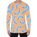 Retro Blue Banana Pattern Print Men's Long Sleeve T-Shirt