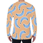 Retro Blue Banana Pattern Print Men's Long Sleeve T-Shirt