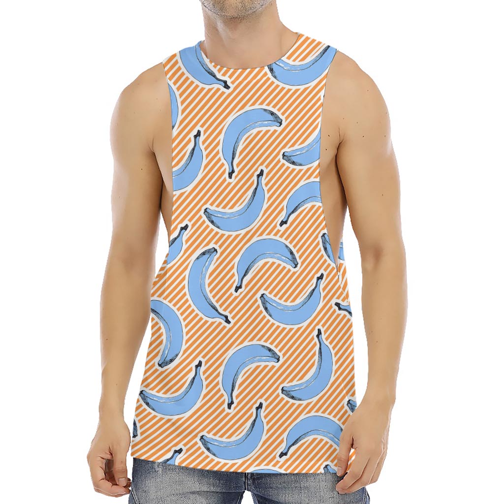 Retro Blue Banana Pattern Print Men's Muscle Tank Top