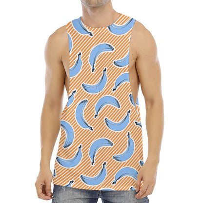 Retro Blue Banana Pattern Print Men's Muscle Tank Top