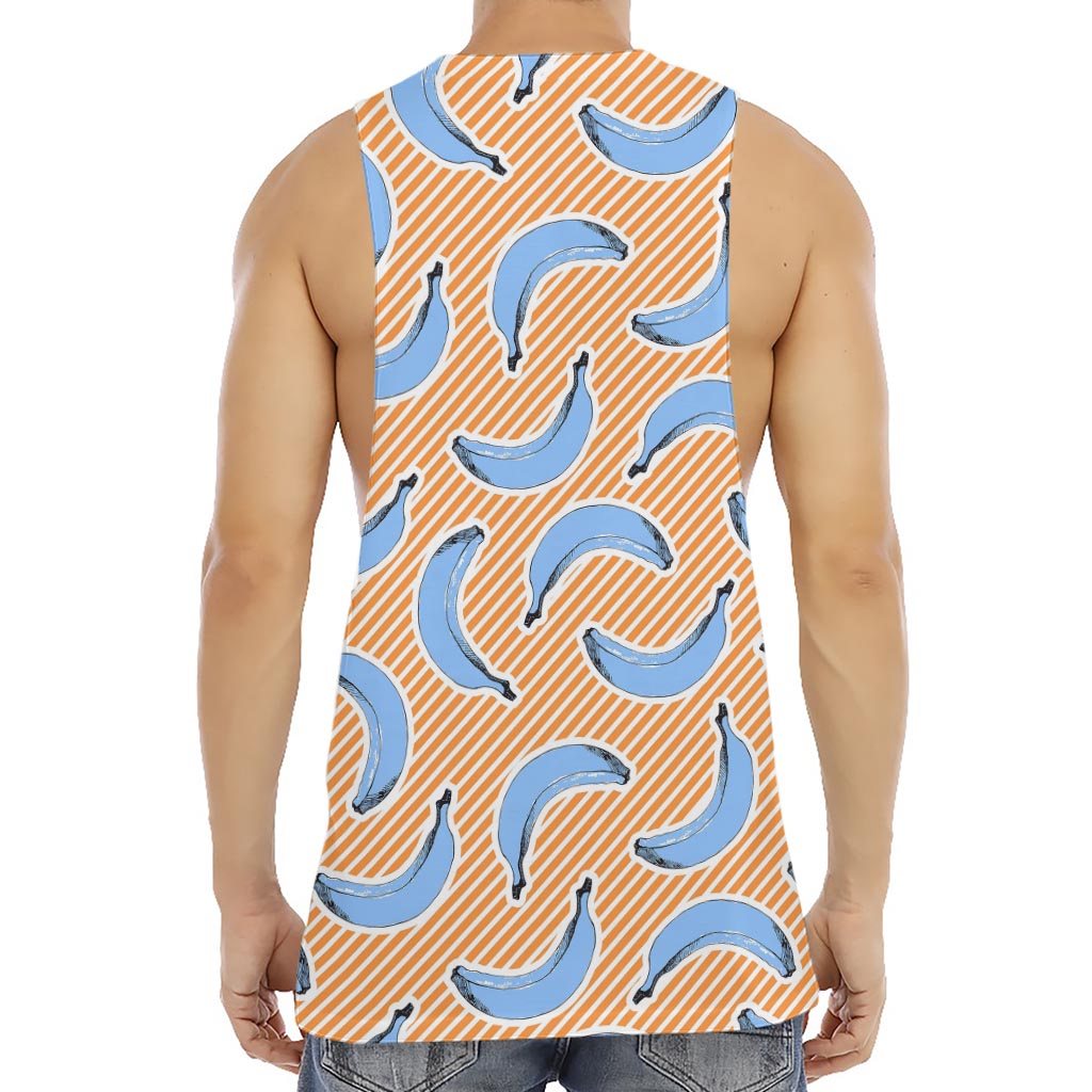 Retro Blue Banana Pattern Print Men's Muscle Tank Top