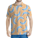 Retro Blue Banana Pattern Print Men's Polo Shirt
