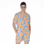 Retro Blue Banana Pattern Print Men's Rompers