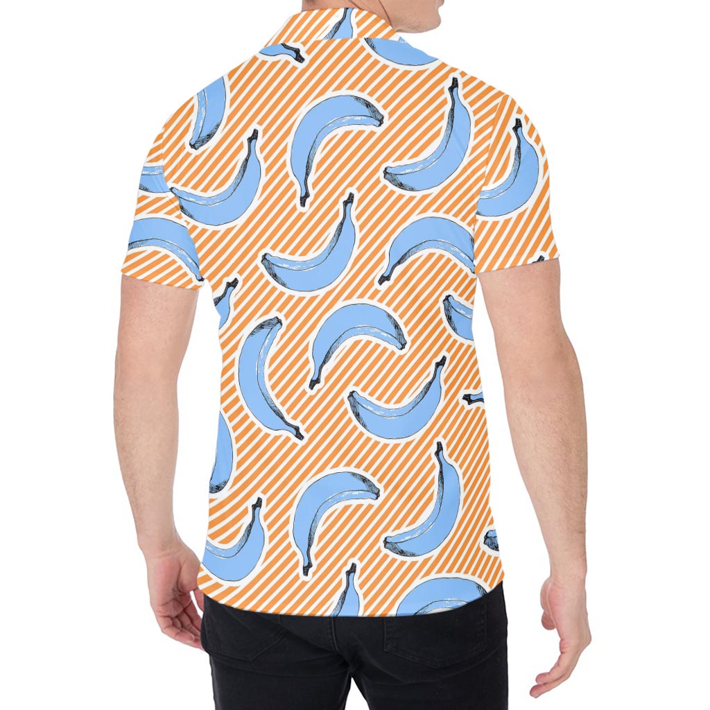 Retro Blue Banana Pattern Print Men's Shirt