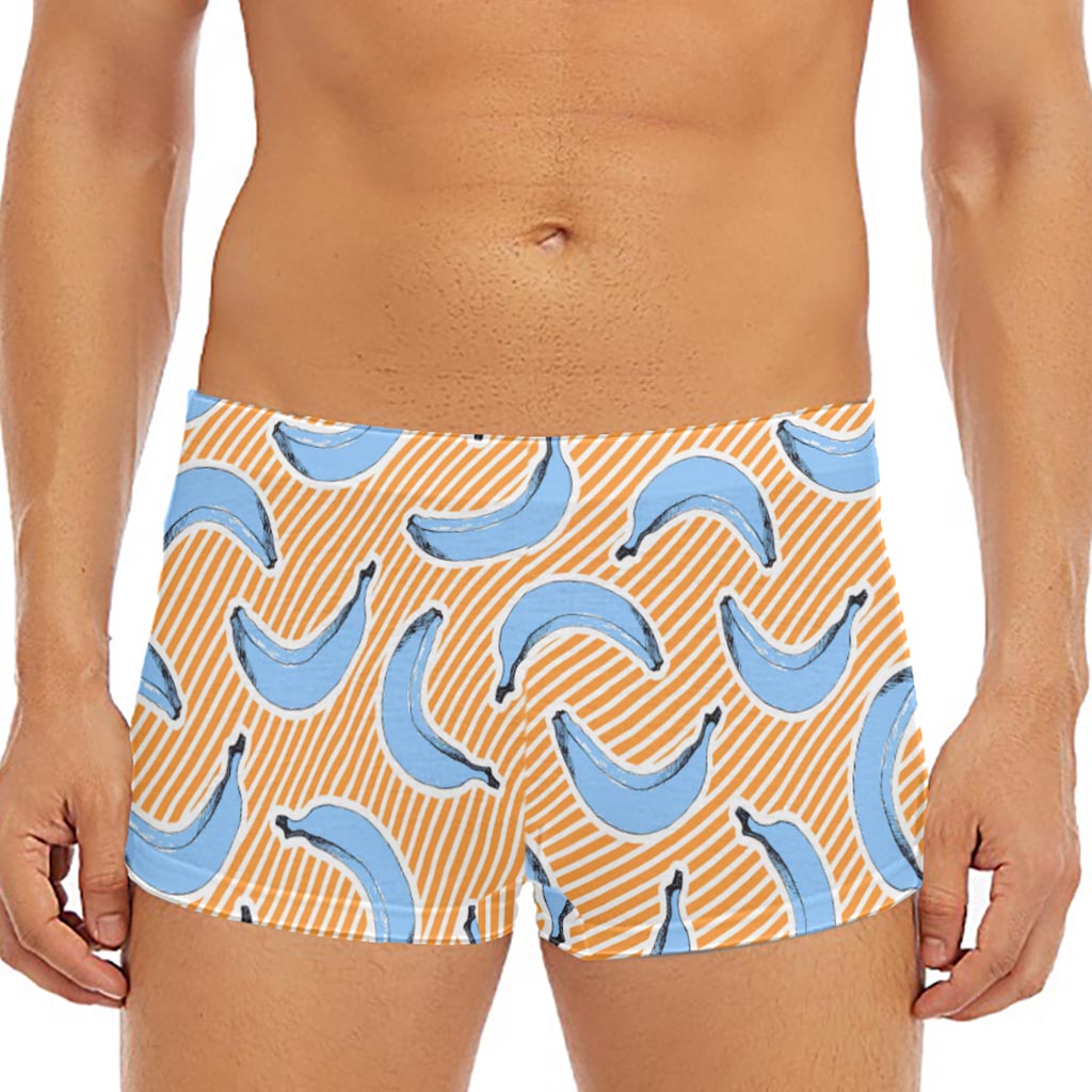 Retro Blue Banana Pattern Print Men's Short Boxer Briefs