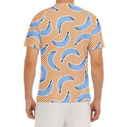 Retro Blue Banana Pattern Print Men's Short Sleeve Rash Guard