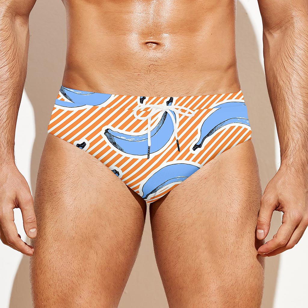 Retro Blue Banana Pattern Print Men's Swim Briefs