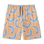 Retro Blue Banana Pattern Print Men's Swim Trunks