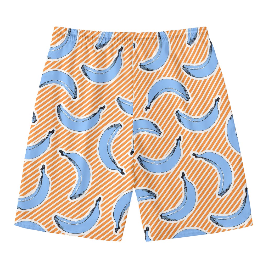 Retro Blue Banana Pattern Print Men's Swim Trunks