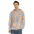 Retro Blue Banana Pattern Print Men's Velvet Pullover Hoodie