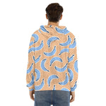 Retro Blue Banana Pattern Print Men's Velvet Pullover Hoodie
