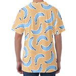 Retro Blue Banana Pattern Print Men's Velvet T-Shirt