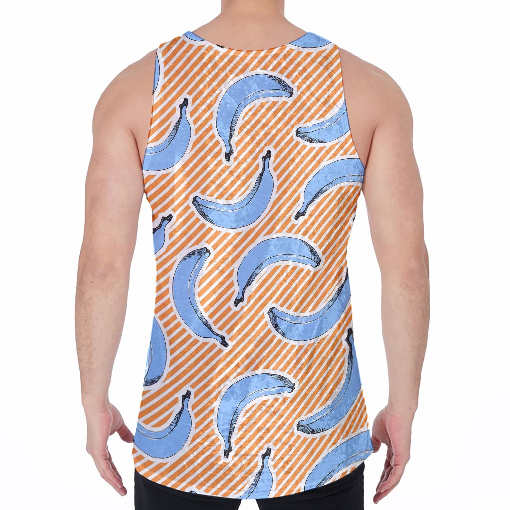 Retro Blue Banana Pattern Print Men's Velvet Tank Top