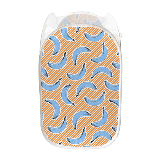 Retro Blue Banana Pattern Print Mesh Laundry Hamper
