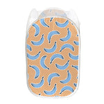 Retro Blue Banana Pattern Print Mesh Laundry Hamper