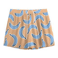 Retro Blue Banana Pattern Print Mesh Shorts