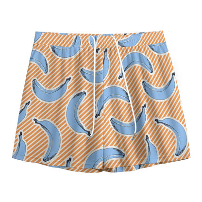 Retro Blue Banana Pattern Print Mesh Shorts